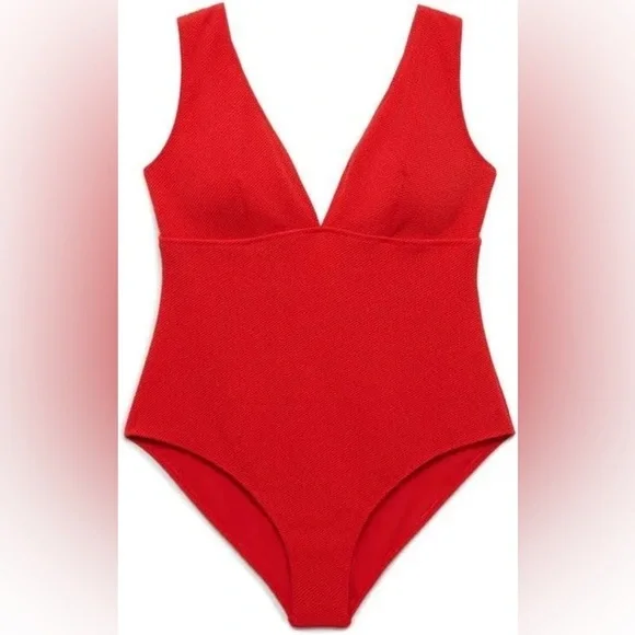 Mango Vneck Rib One Piece Bathing Suit Red Size 2x - Picture 2 of 9